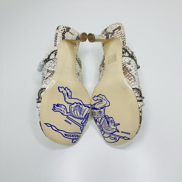 Burberry Slide Sandals 39 US 9 Ivory Brown Python Embossed Zip High Heel NWOB - Picture 13 of 15